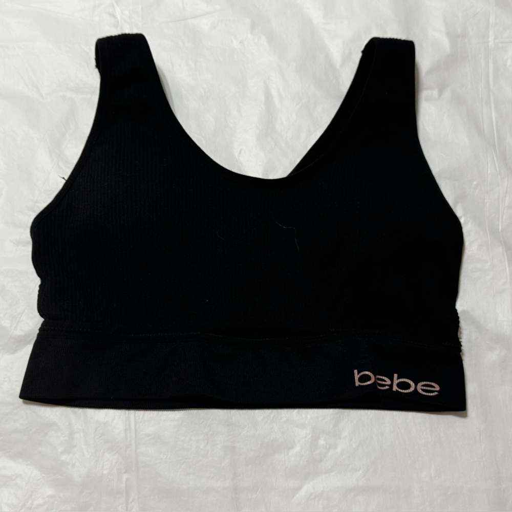 Bebe Black Ribbed Sports Bra with keyhole cutout size XL - Picture 2 of 8